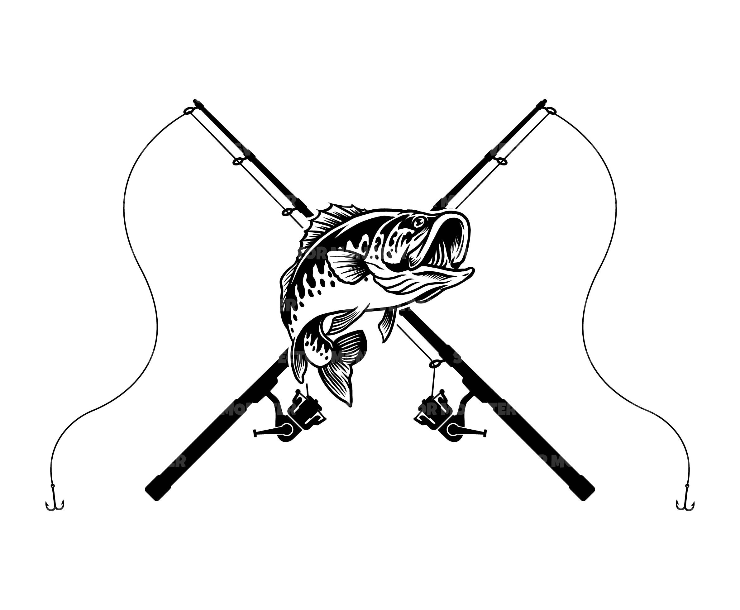 Crossed Bass Fishing Rods Svg, Fishing Pole, Fisherman Svg, Bass Fish Design. Vector Cut file for Cricut, Silhouette, Pdf Png Dxf.