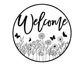 Floral Welcome Sign Svg, Spring Welcom Sign Png, New Home Doormat Sign, Farmhouse Sign. Vector Cut file Cricut, Silhouette, Pdf Png Dxf.