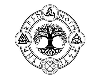 Tree Of Life Svg, Yggdrasil Svg, Viking Runes, Valhalla, Vegvisir Nordic Symbol. Vector Cut file Cricut, Silhouette, Pdf Png Dxf.