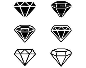 May include: Six black diamond icons, each with a slightly different shape and design. The diamonds are all outlined in black and filled in with black.