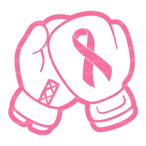 Guantes de boxeo con lazo rosa (Svg). Concientización sobre el cáncer de mama, lucha contra el cáncer, guerrero contra el cáncer. Archivo vectorial de corte, Cricut, silueta, PDF, PNG y DXF.