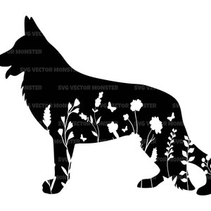 Floral German Shepherd Svg, Dog Svg, Police Dog Svg. Vector Cut file for Cricut, Silhouette, Pdf Png Eps Dxf, Decal, Sticker, Vinyl, Pin