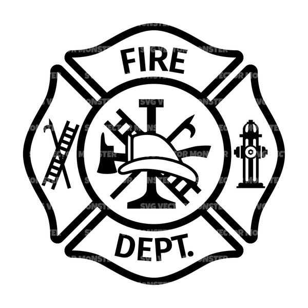 Fire Department Svg, Fire Department Png, Firefighter Svg, Fireman Svg. Cut file Cricut, Silhouette, Pdf Png Dxf, Vector, Sticker.