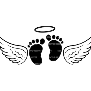 Mémorial de perte de bébé SVG, Empreintes de bébé, Ailes d’ange SVG, Halo SVG. Fichier de coupe vectorielle pour Cricut, Silhouette, Pdf Png Eps Dxf, Décalcomanie, Autocollant