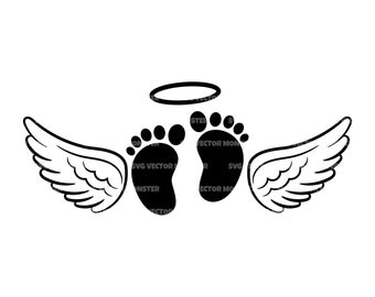 Baby Loss Memorial Svg, Baby Footprints, Angel Wings Svg, Halo Svg. Vector Cut file for Cricut, Silhouette, Pdf Png Eps Dxf, Decal, Sticker