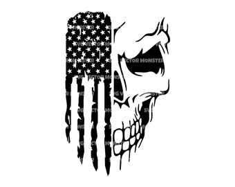 Skull American Flag Svg, US Flag Svg, 4th of July Svg. Vector Cut file Cricut, Silhouette, Pdf Png Dxf.