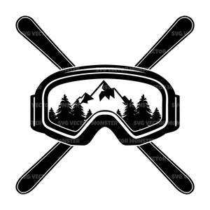 Lunettes de ski Svg, Ski Png, Ski de montagne, Chemise de ski, Snowboard Svg. Fichier de coupe vectorielle Cricut, Silhouette, Pdf Png Dxf, Autocollant.