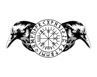 Vegvisir Svg, Viking Compass Svg, Raven Hugin and Munin, Viking Runes, Valhalla, Nordic. Vector Cut file Cricut, Silhouette, Pdf Png Dxf.