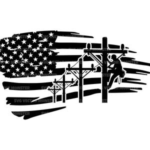 Lineman Svg, Lineman Png, Distressed American Flag Svg, Power pole Svg, Electrician Svg, Line Man Dad. Vector Cut file Cricut, Pdf Png Dxf.