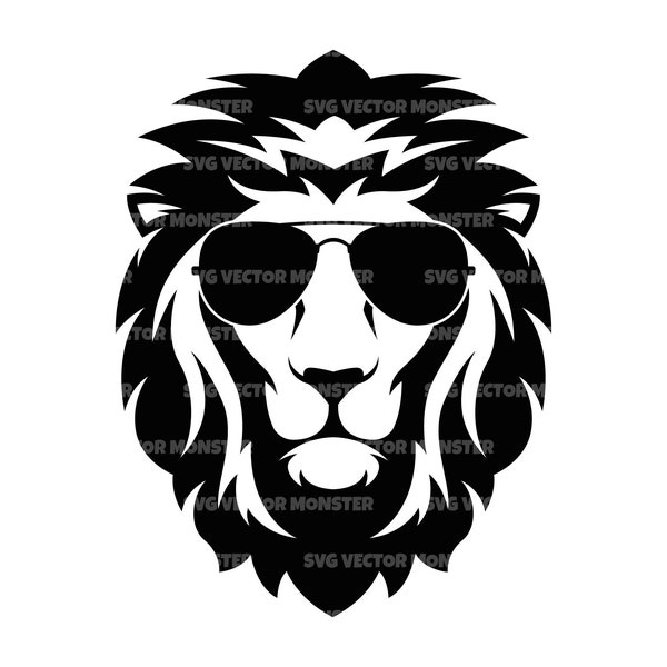 Lion with Sunglasses Svg, Lion Head Svg, Lion Glasses. Vector Cut file for Cricut, Silhouette, Pdf Png Eps Dxf, Decal, Sticker, Vinyl, Pin.