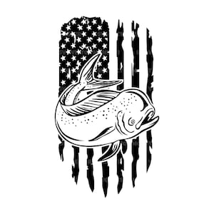 Pez mahi mahi de EE. UU. Svg, bandera estadounidense Svg, pez delfín Svg, pesca de lubina, pescador. Archivo de corte vectorial Cricut, silueta, PDF, PNG, DXF.