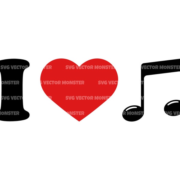I Love Music Svg, Music Note Svg, Musician. Vector Cut file for Cricut, Silhouette, Pdf Png Eps Dxf, Decal, Sticker, Vinyl, Pin, Stencil.