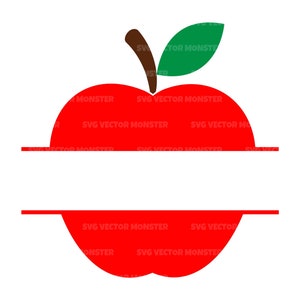 Puede incluir: Una manzana roja con una hoja verde y un tallo marrón. La manzana está dividida en dos horizontalmente, creando un espacio para texto.