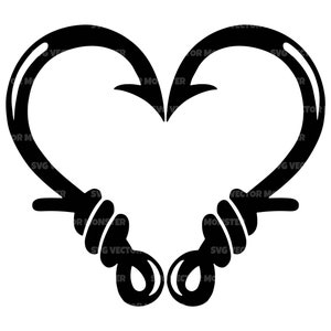 Puede incluir: Una silueta negra de dos anzuelos entrelazados para formar un corazón.