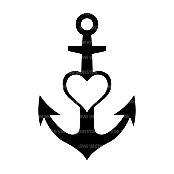 Anchor Heart SVG, Nautical Svg, Ship Svg, Ocean Svg, Cruise Svg, Summer. Vector Cut file For Silhouette, Cricut, Pdf Eps Png Dxf, Stencil.