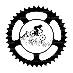 Mountainbike Svg, kettingwiel Svg, MTB Svg, fietsuitrusting Svg, mountainbiker. Vector gesneden bestand Cricut, silhouet, Pdf Png Dxf, stencil.