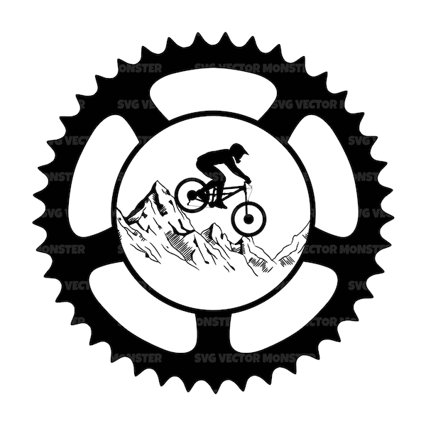 Mountain Bike Svg, Chain Wheel Svg, MTB Svg, Cycle Gear Svg, Mountain Biker. Vector Cut file Cricut, Silhouette, Pdf Png Dxf, Stencil.