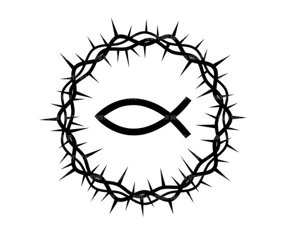 Christian Fish Svg, Cross Svg, Crown of Thorns Svg, Jesus Fish, God Fish,  Crucifix Svg. Vector Cut File Silhouette, Cricut, Pdf Eps Png Dxf. 