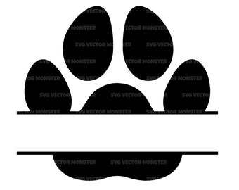 Dog Paw Print Monogram Svg, Paw Print Split Name Monogram Svg. Vector Cut File for Cricut, Silhouette, Png Dxf Png Pdf, Stencil, Decal.