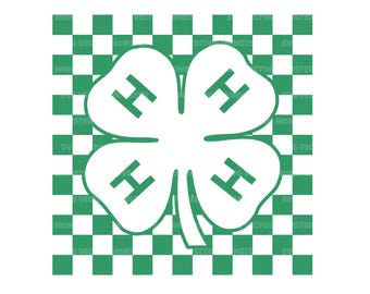 Checkered 4H Clover Svg, 4-H Clover Png, Green Four Leaf Clover Clipart, Shamrock Svg. Vector Cut file Cricut, Silhouette, Pdf Png Dxf.
