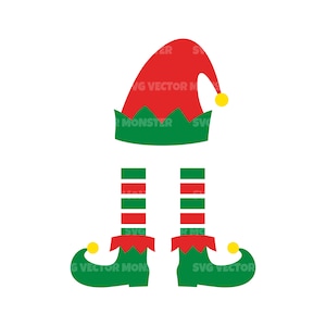 Elf hoed en laarzen Svg, Christmas Santa's Helper Elf. Vector gesneden bestand voor Cricut, silhouet, Pdf Png Eps Dxf, sticker, Sticker, Vinyl, Pin