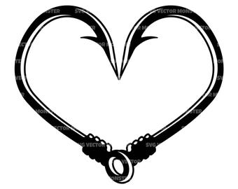 Heart Fish Hooks Svg, Bass Fishing Svg, Fishing Hook Svg. Vector Cut file Cricut, Silhouette, Pdf Png Dxf.