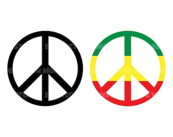 Peace Sign Svg in Black and Reggae Colors. Vector Cut file For Silhouette, Cricut, Pdf Eps Png Dxf, Stencil, Decal, Pin, Sticker