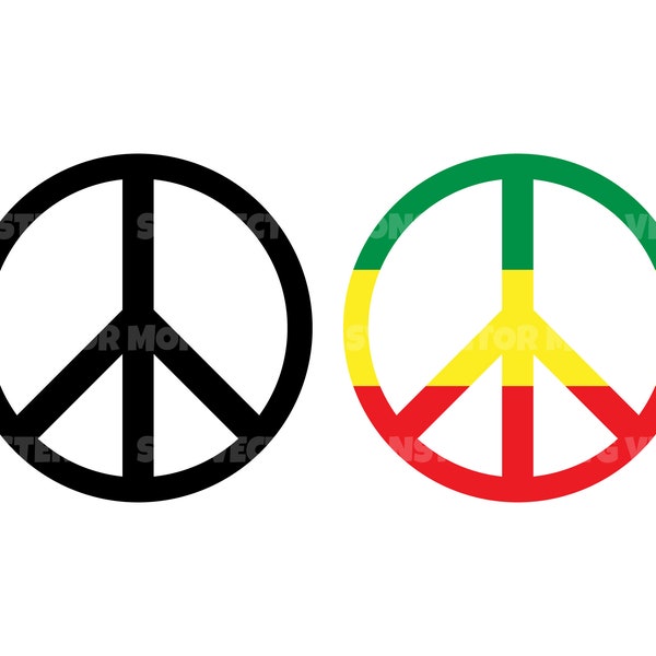 Peace Sign Svg in Black and Reggae Colors. Vector Cut file For Silhouette, Cricut, Pdf Eps Png Dxf, Stencil, Decal, Pin, Sticker