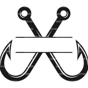 Fischhaken Name Monogramm SVG, Split Namen Rahmen, Bass Angeln, gekreuzte Angelhaken. Vektor Cut Datei Cricut, Silhouette, Pdf Png Eps Dxf.