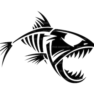 Skelet vis Svg, piranha Svg, visgraat Svg, zeebaars. Vector gesneden bestand voor Cricut, silhouet, pdf, png dxf.