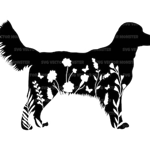 Floral Golden Retriever Svg, Flores Goldie Svg. Arquivo de corte vetorial para Cricut, Silhueta, Pdf Png Eps Dxf, Decalque, Adesivo, Vinil, Pin