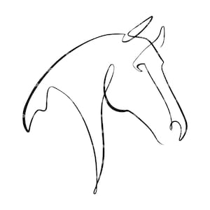 Grafika liniowa Głowa konia Svg, Koń z jedną linią Svg, Rysunek konia z ciągłą linią. Wektorowy plik do cięcia dla Cricut, Sylwetka, Pdf Png Eps Dxf.