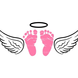 Svg commémoratif de perte de bébé, empreintes de pas de bébé, ailes d'ange, halo, perte de bébé. Fichier vectoriel pour Cricut, Silhouette, Pdf Png Dxf.