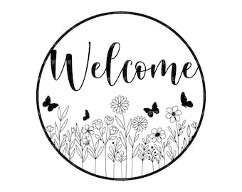 Floral Welcome Sign Svg, Spring Welcom Sign Png, New Home Doormat Sign, Farmhouse Sign. Vector Cut file Cricut, Silhouette, Pdf Png Dxf.