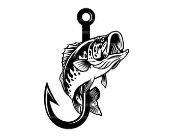 Fish Hook Svg, Bass Fishing Svg, Fishing Hook Svg, Fisherman, Bass Fish, Father's Day. Vector Cut file Cricut, Silhouette, Pdf Png Dxf.