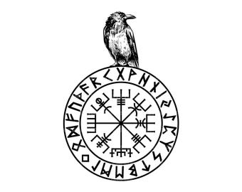 Vegvisir Svg, Viking Compass Svg, Ravens Hugin and Munin, Viking Runes, Valhalla, Nordic. Vector Cut file Cricut, Silhouette, Pdf Png Dxf.
