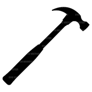 Puede incluir: Una silueta negra de un martillo con un mango de madera.