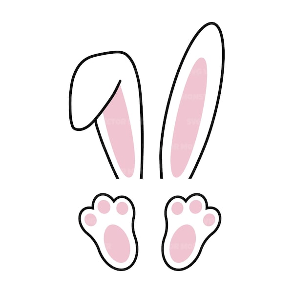 Easter Bunny Ears Svg, Cute Bunny Foot Svg, Rabbit Feet Svg, Happy Easter Svg. Cut file Cricut, Silhouette, Pdf Png Eps Dxf, Decal, Sticker.