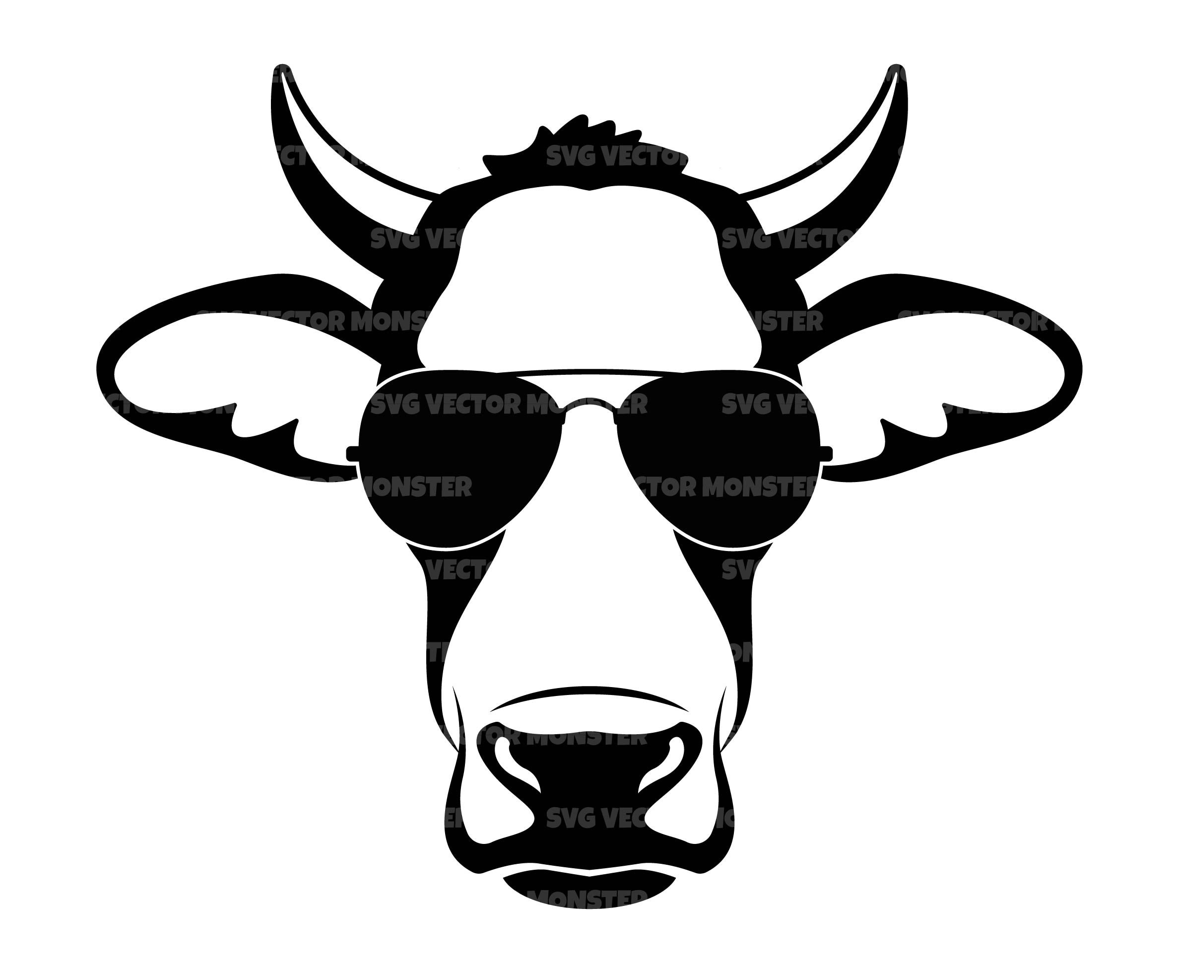 Cut files for Cricut Cow Head with Bandana and aviator sunglasses eps, svg, pdf, png, dxf, jpeg . Clip Art