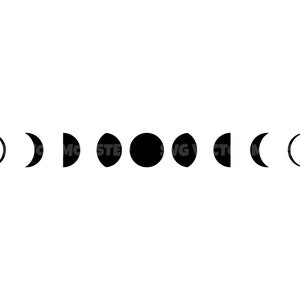May include: A black and white illustration of the phases of the moon.