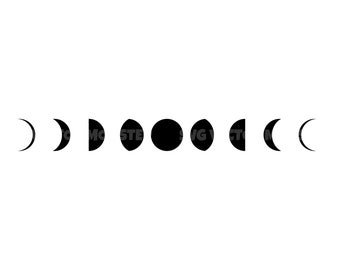 May include: A black and white illustration of the phases of the moon.