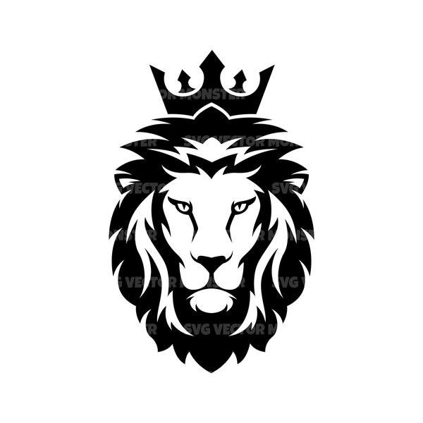 Crowned Lion Svg. Vector Cut file for Cricut, Silhouette, Pdf Png Eps Dxf, Decal, Sticker, Vinyl, Pin