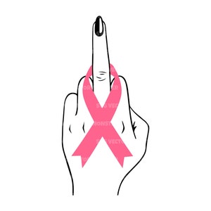 Nastro rosa dito medio Svg, Fanculo il cancro, Consapevolezza del cancro al seno Svg, Ottobre rosa. File di taglio vettoriale Cricut, Silhouette, Pdf Png Dxf.