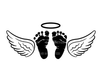 Baby Loss Memorial Svg, Baby Footprints, Angel Wings, Halo. Vector Cut file for Cricut, Silhouette, Pdf Png Eps Dxf, Decal, Sticker, Vinyl