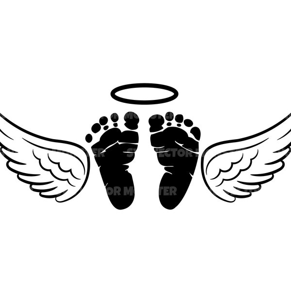 Baby Loss Memorial Svg, Baby Footprints, Angel Wings, Halo. Vector Cut file for Cricut, Silhouette, Pdf Png Eps Dxf, Decal, Sticker, Vinyl