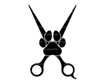 Dog Paw on Scissors Svg, Dog Groomer Shirt, Dog Grooming Svg. Vector Cut file Cricut, Silhouette, Pdf Png Eps Dxf, Decal, Sticker, Vinyl.