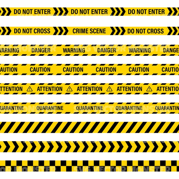 Politie Yellow Tape Svg, Let op, waarschuwing, aandacht, gevaar, plaats delict. Vector gesneden bestand voor Cricut, Pdf Png Eps Dxf, sticker, sticker.