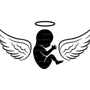 Angel Baby Svg, Angel Wings et Halo, Infant Loss Memorial Svg, Fausse couche Svg. Fichier de coupe vectorielle pour Cricut, Silhouette, Pdf Png Eps Dxf.