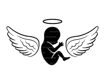 Angel Baby Svg, Angel Wings and Halo, Infant Loss Memorial Svg, Miscarriage Svg. Vector Cut file for Cricut, Silhouette, Pdf Png Eps Dxf.