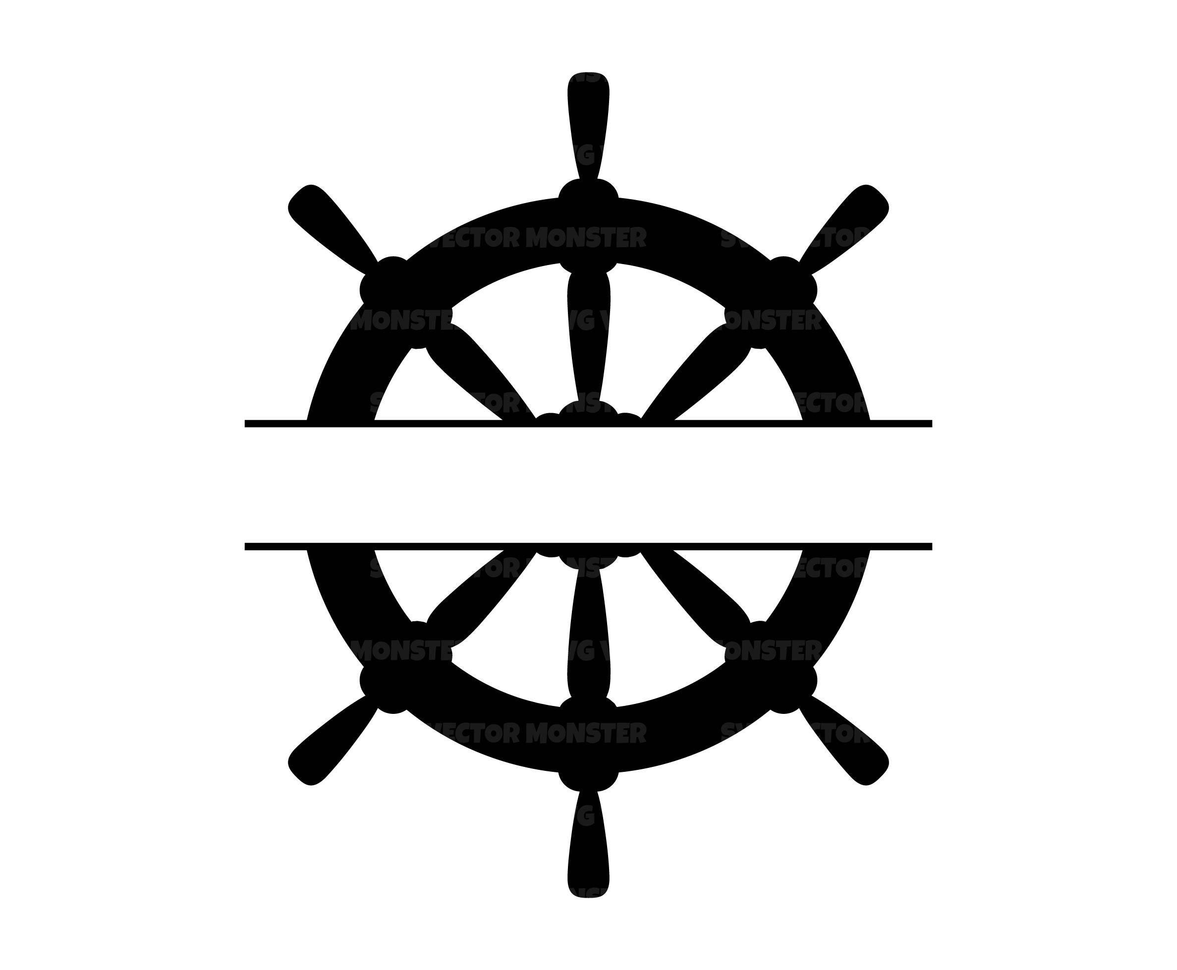 Ship Wheel Monogram Svg, Boat Wheel Svg, Nautical Svg. Vector Cut file For Silhouette, Cricut, Pdf Eps Png Dxf, Stencil, Decal, Sticker.